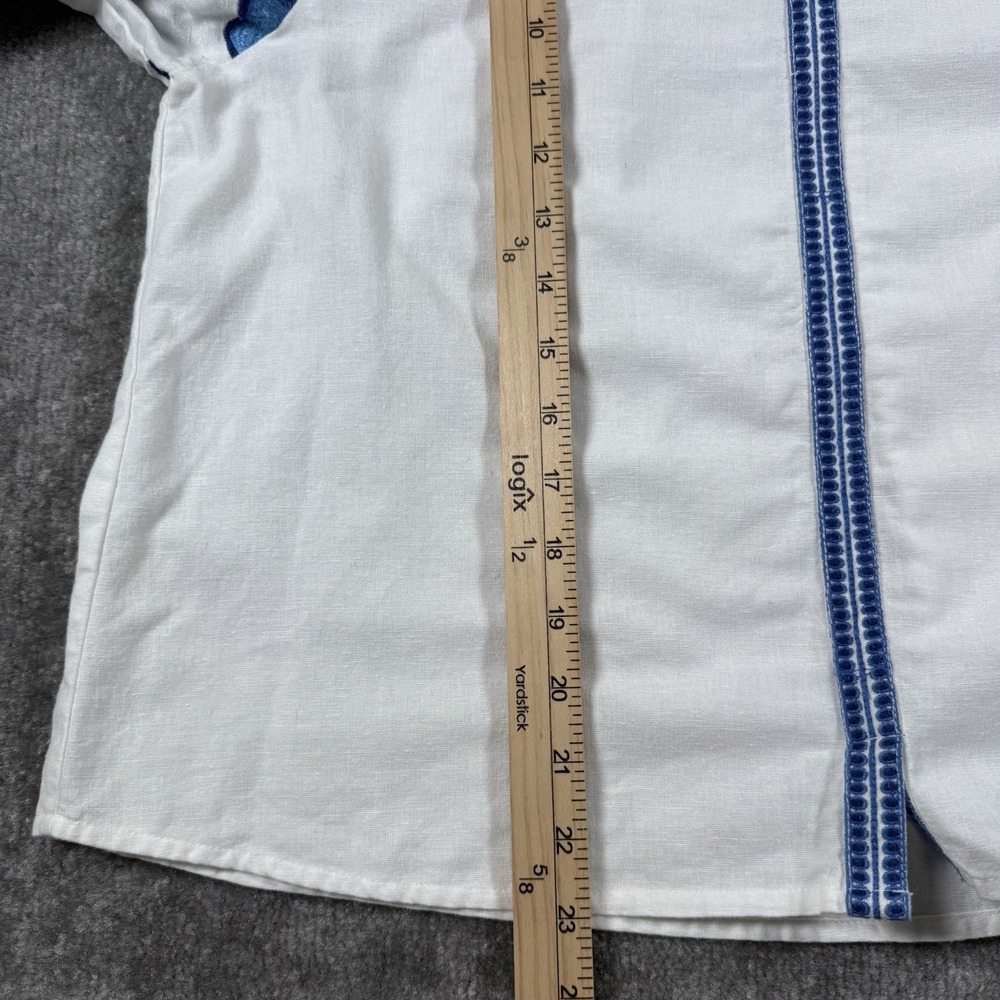 Calypso St. Barth Top Medium White Flax Cotton Blend Embroidered Peasant Boho - Picture 7 of 7